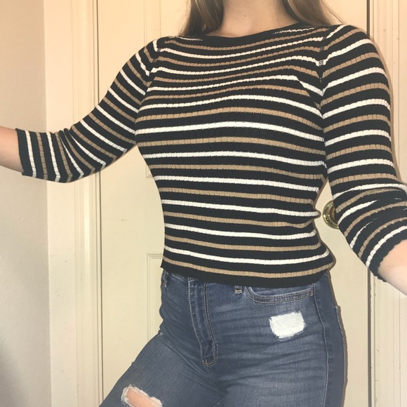 striped cropped long sleeve shirt - Picture 2 of 5